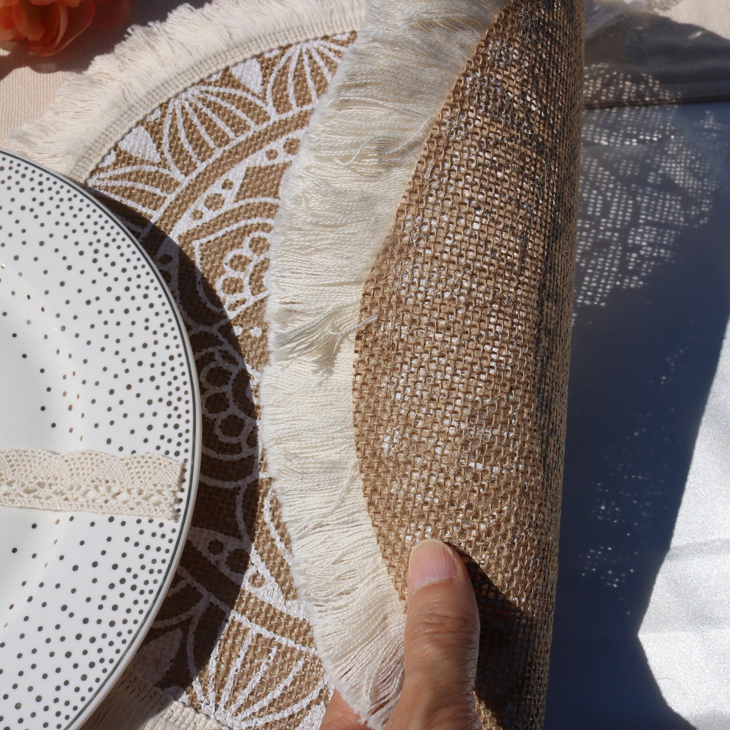 Nordic Elegant Linen Macrame Placemats – Circular with Tassels-Set of Two