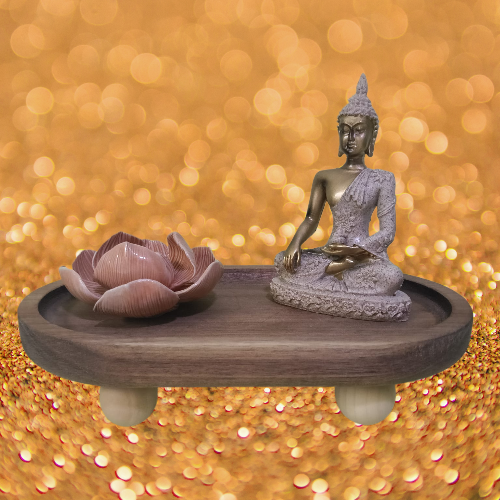 Wooden Incense Tray with Golden Buddha