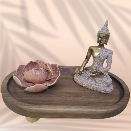 Wooden Incense Tray with Golden Buddha