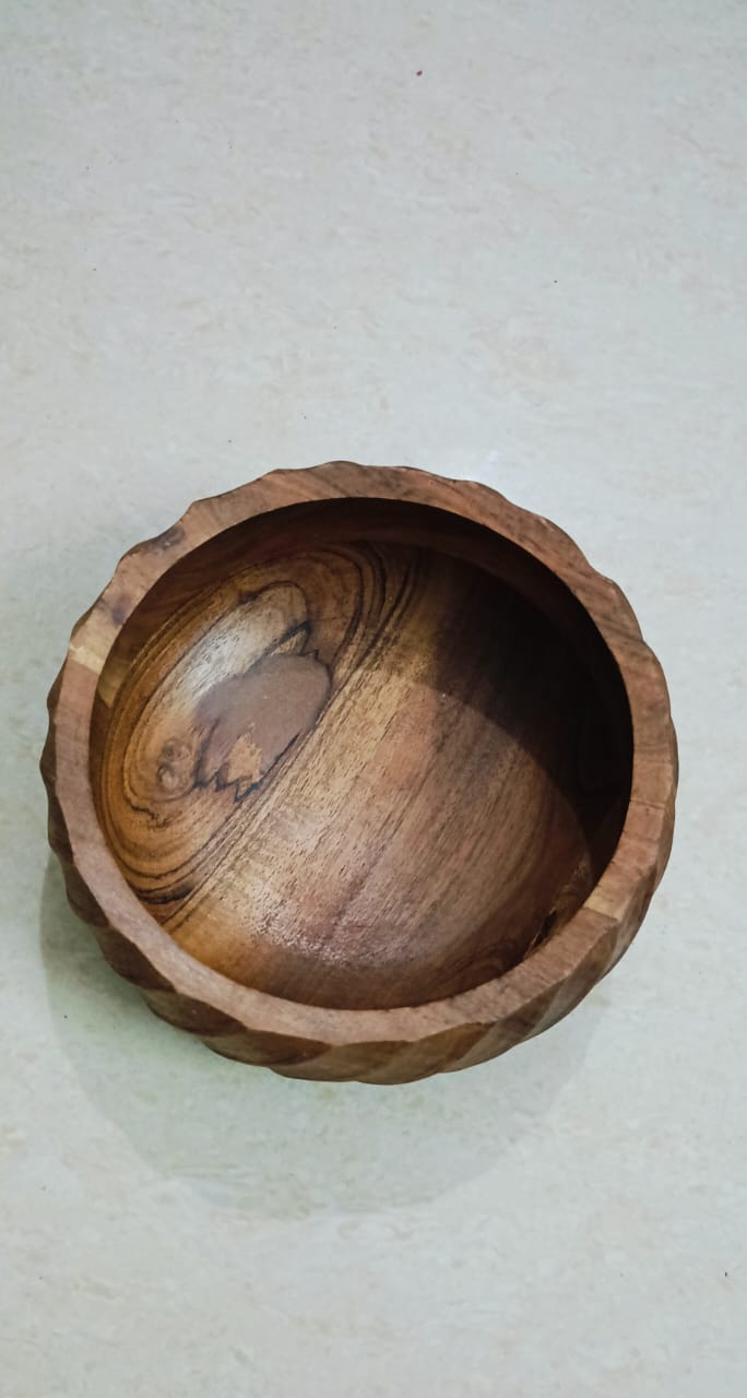 FEAWS “Prithvi” Series Acacia Wood Carved Bowl