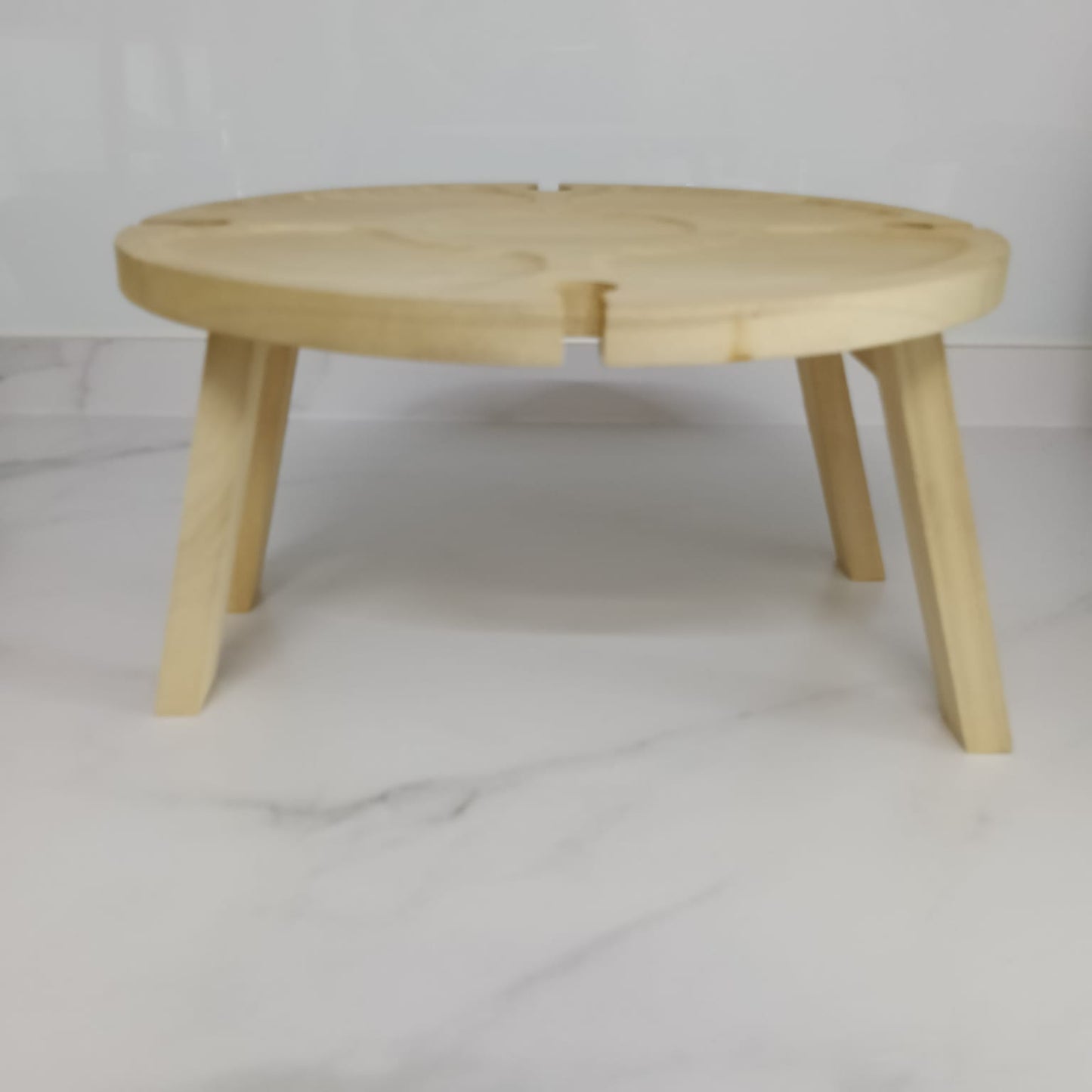 Wooden Folding Picnic Table – Round 2-in-1 Desk & Wine Glass Rack