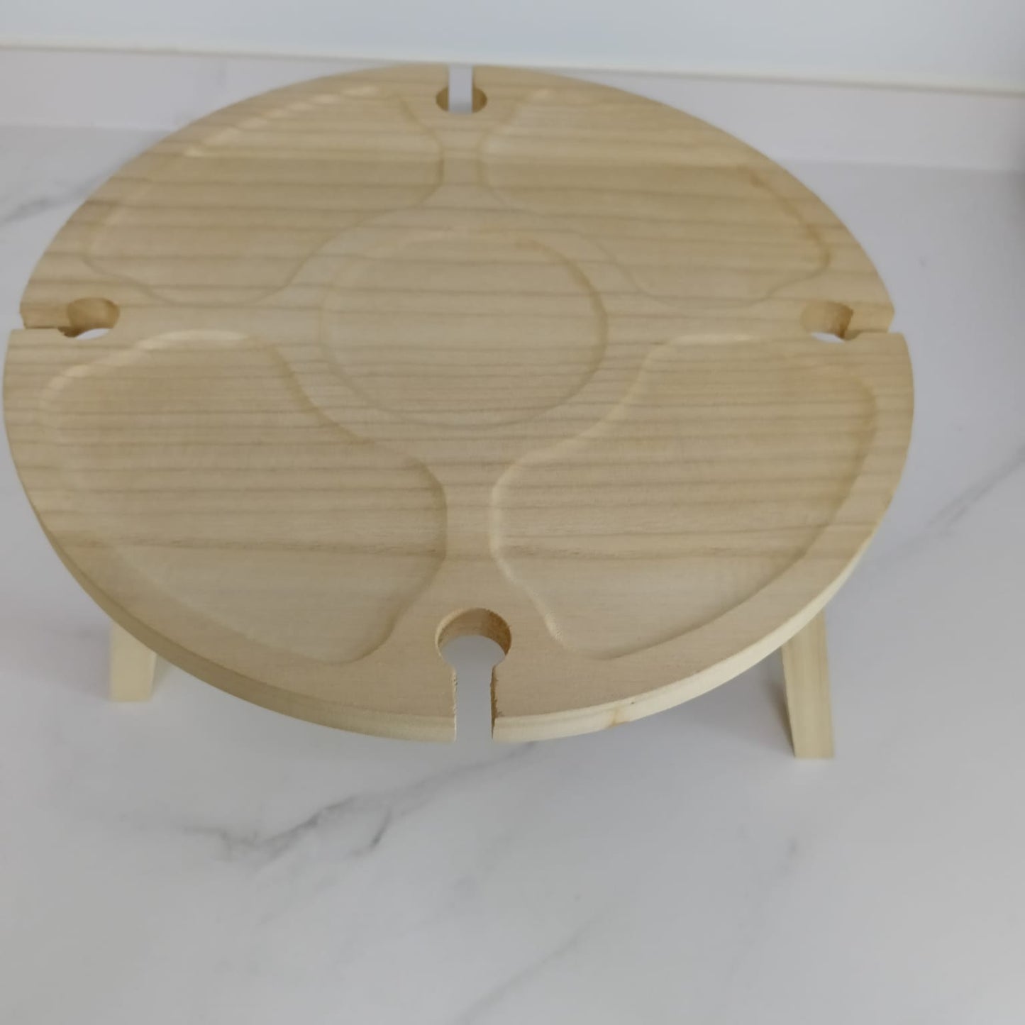 Wooden Folding Picnic Table – Round 2-in-1 Desk & Wine Glass Rack