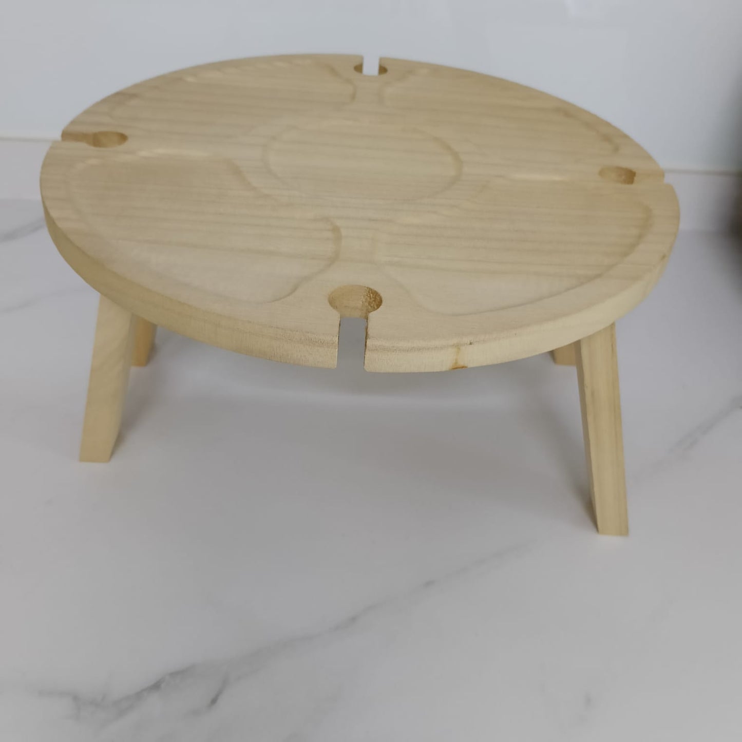 Wooden Folding Picnic Table – Round 2-in-1 Desk & Wine Glass Rack