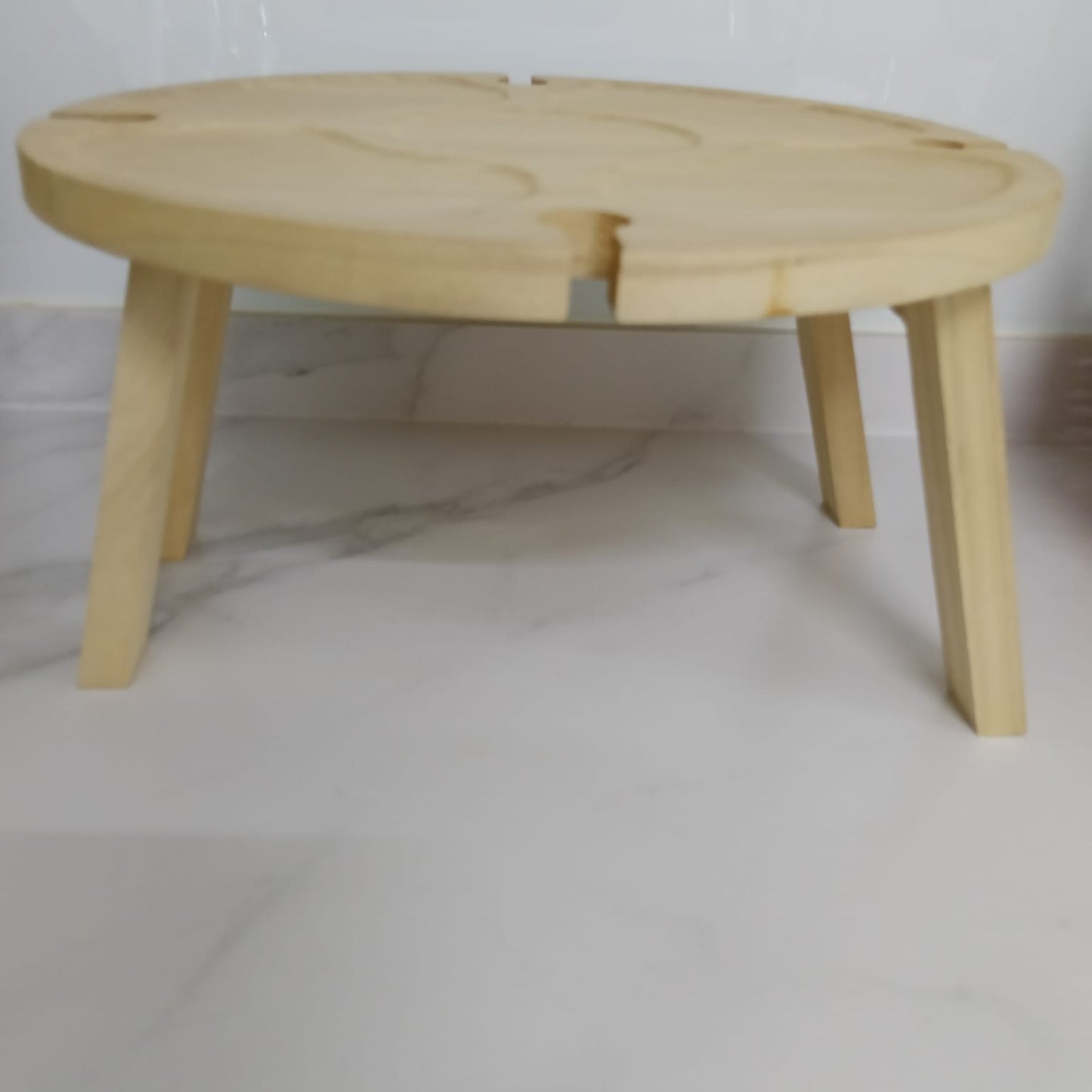 Wooden Folding Picnic Table – Round 2-in-1 Desk & Wine Glass Rack