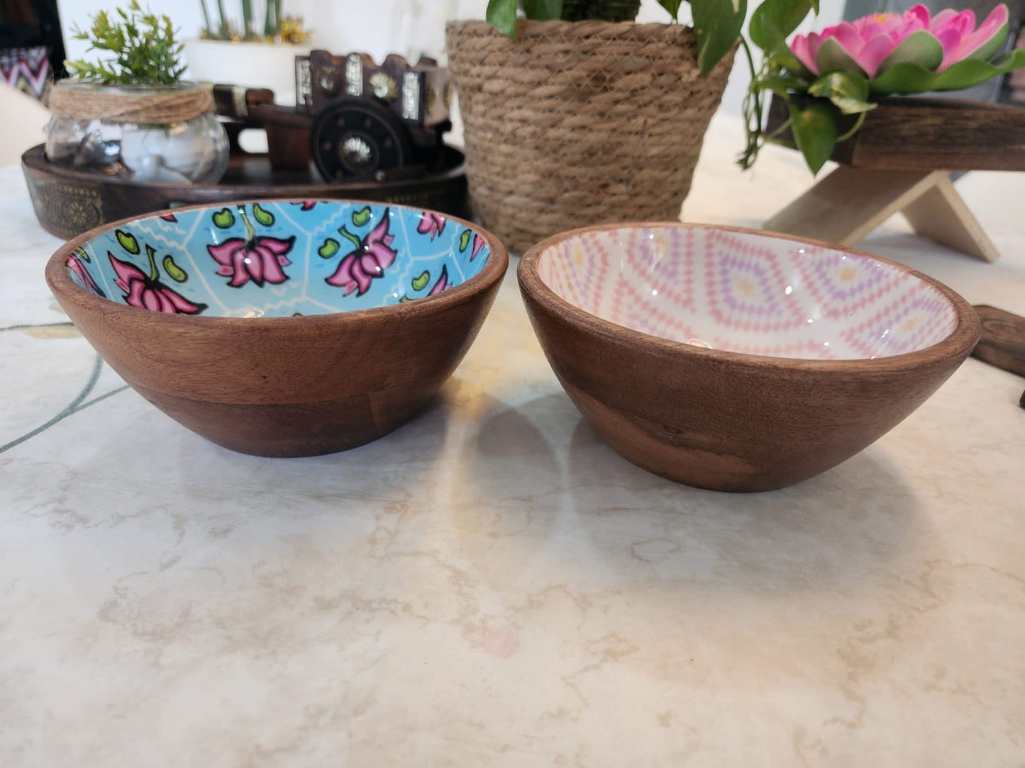 Meraki Lotus & Diamond Mango Wood Bowls