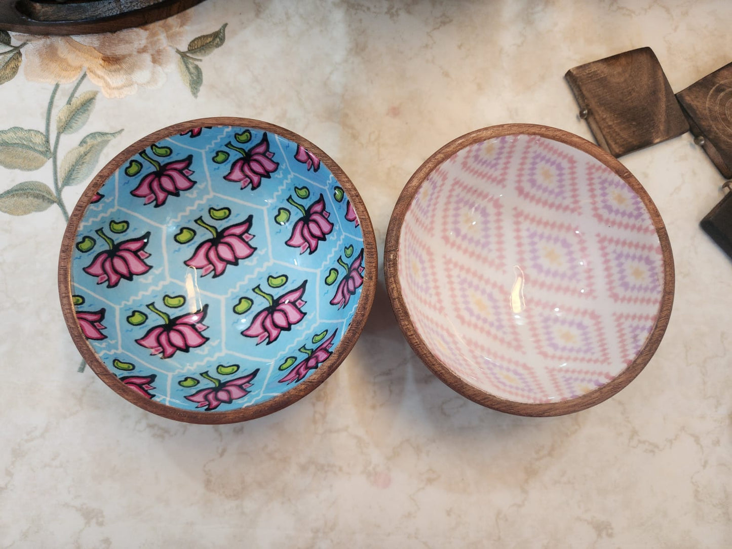 Meraki Lotus & Diamond Mango Wood Bowls