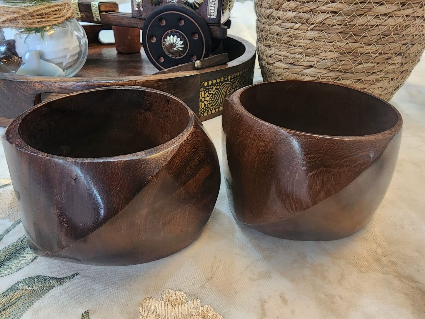 Mango Wood Big Cuff Bangle Set – Walnut & Pink color