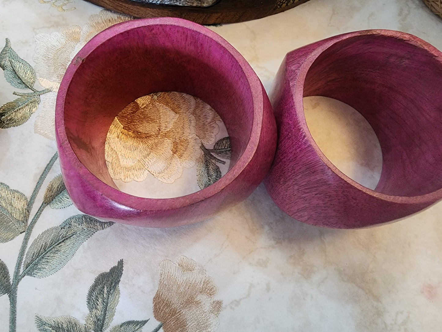 Mango Wood Big Cuff Bangle Set – Walnut & Pink color