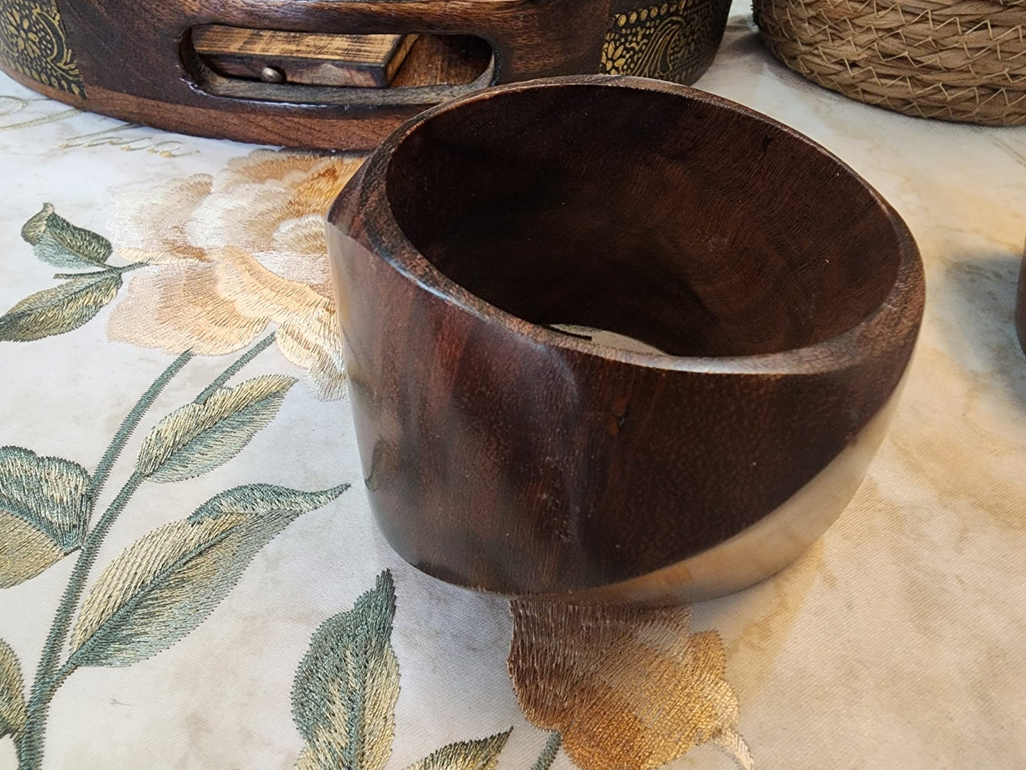 Mango Wood Big Cuff Bangle Set – Walnut & Pink color