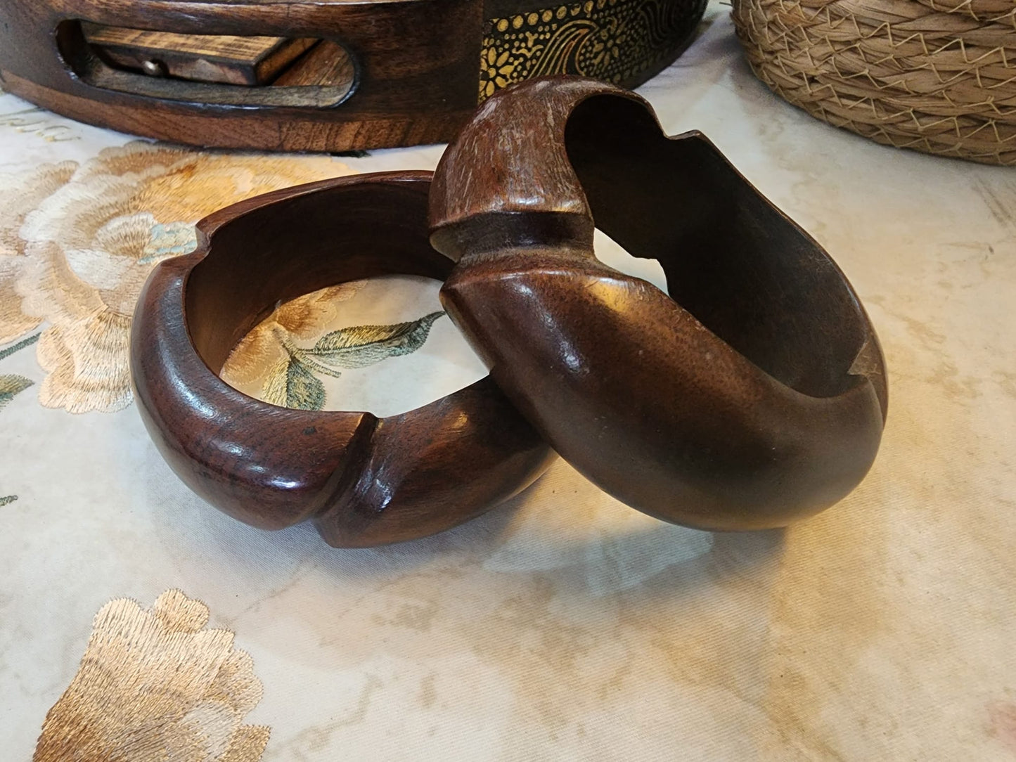 Acacia Wood 3-Cut Wooden Bracelet – Statement Jewelry