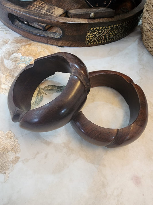 Acacia Wood 3-Cut Wooden Bracelet – Statement Jewelry