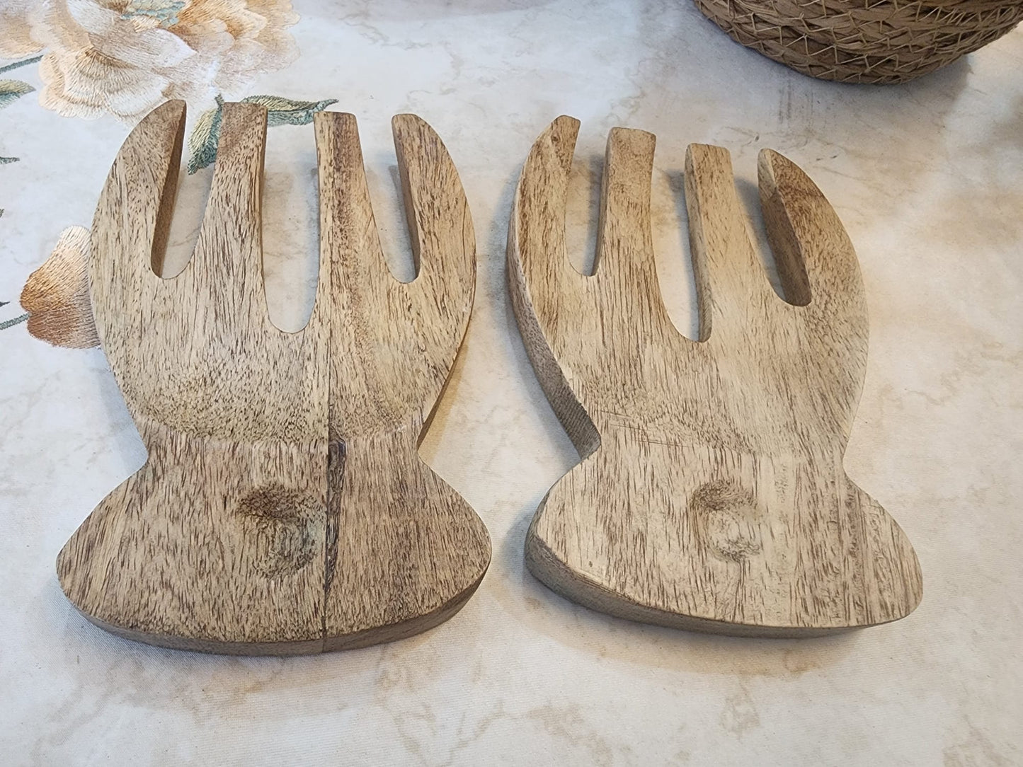 Meraki Wooden Salad Serving Utensils (Pair) - Hand Shape Salad Server Spoon