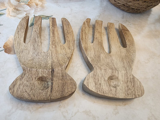 Meraki Wooden Salad Serving Utensils (Pair) - Hand Shape Salad Server Spoon