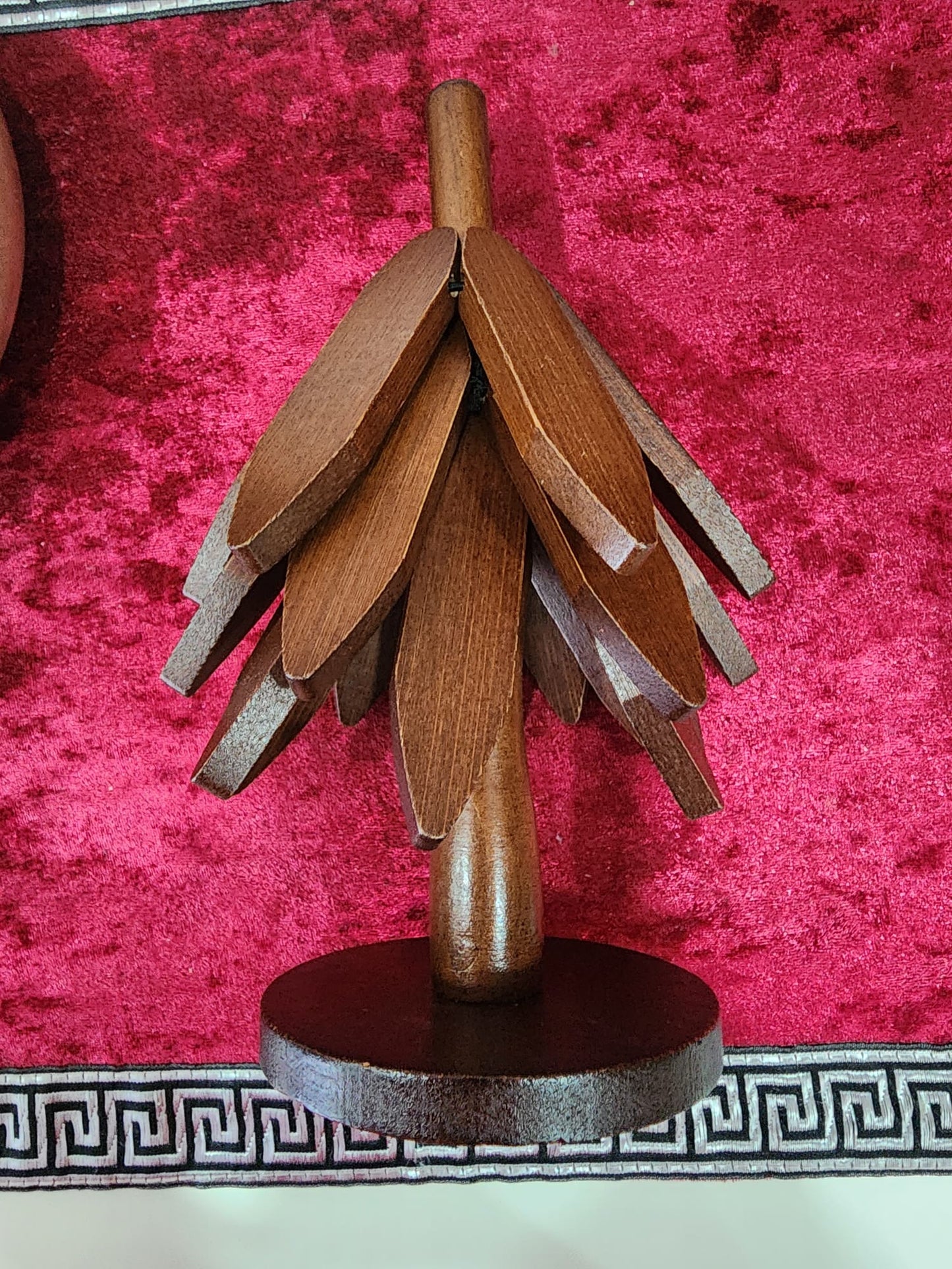 Walnut Wooden Tree Coaster Set with Stand
