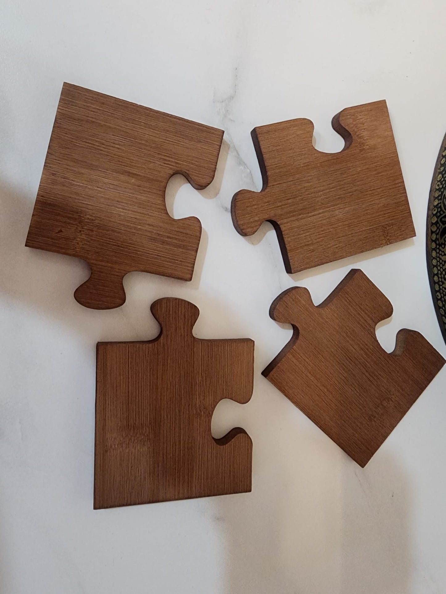 4pcs Wooden Coaster-Retro Building Block Style – Walnut Color