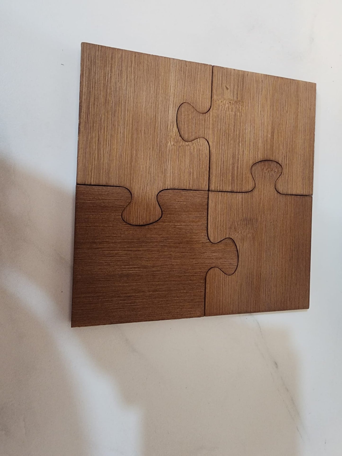 4pcs Wooden Coaster-Retro Building Block Style – Walnut Color