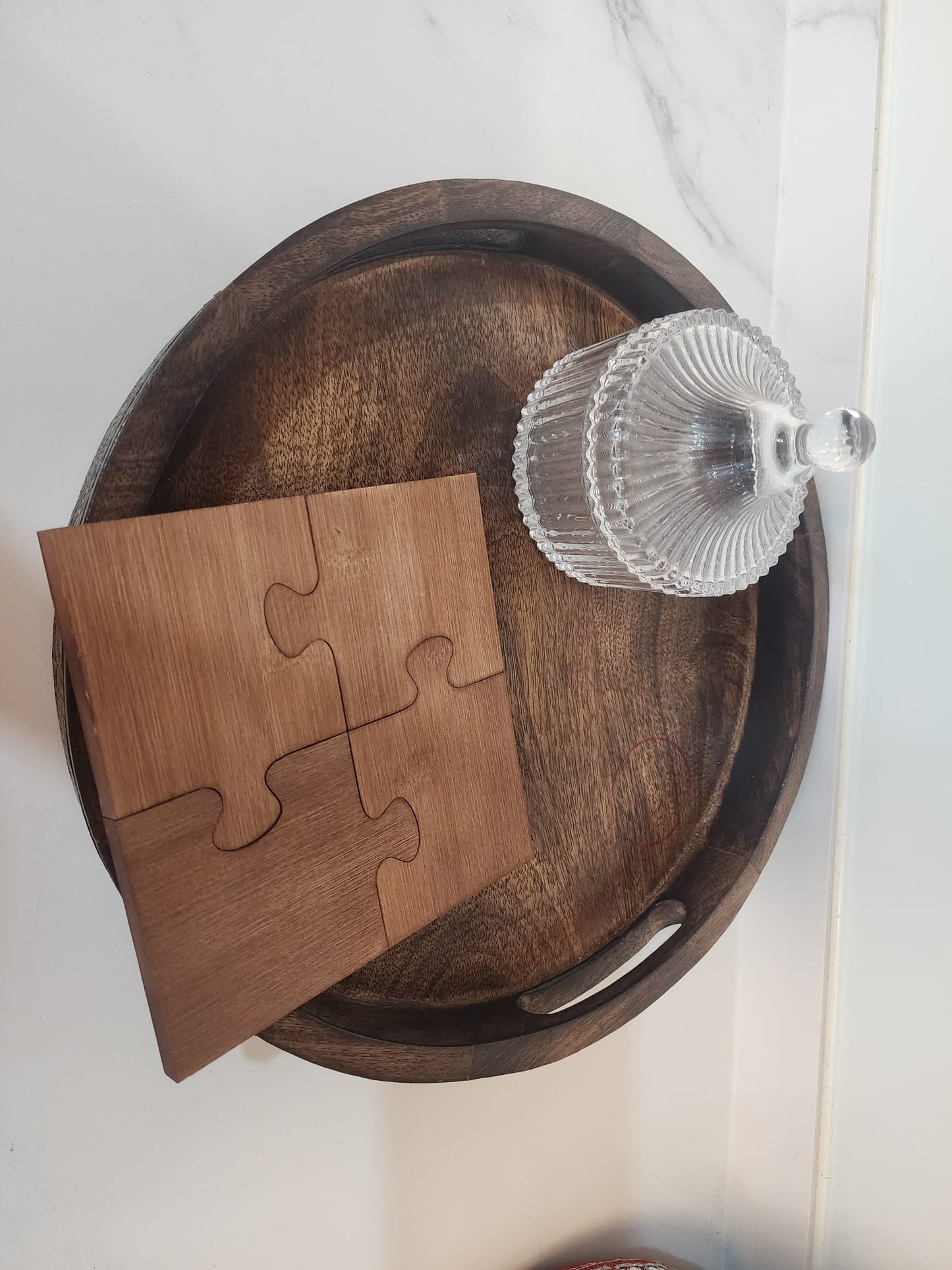 4pcs Wooden Coaster-Retro Building Block Style – Walnut Color