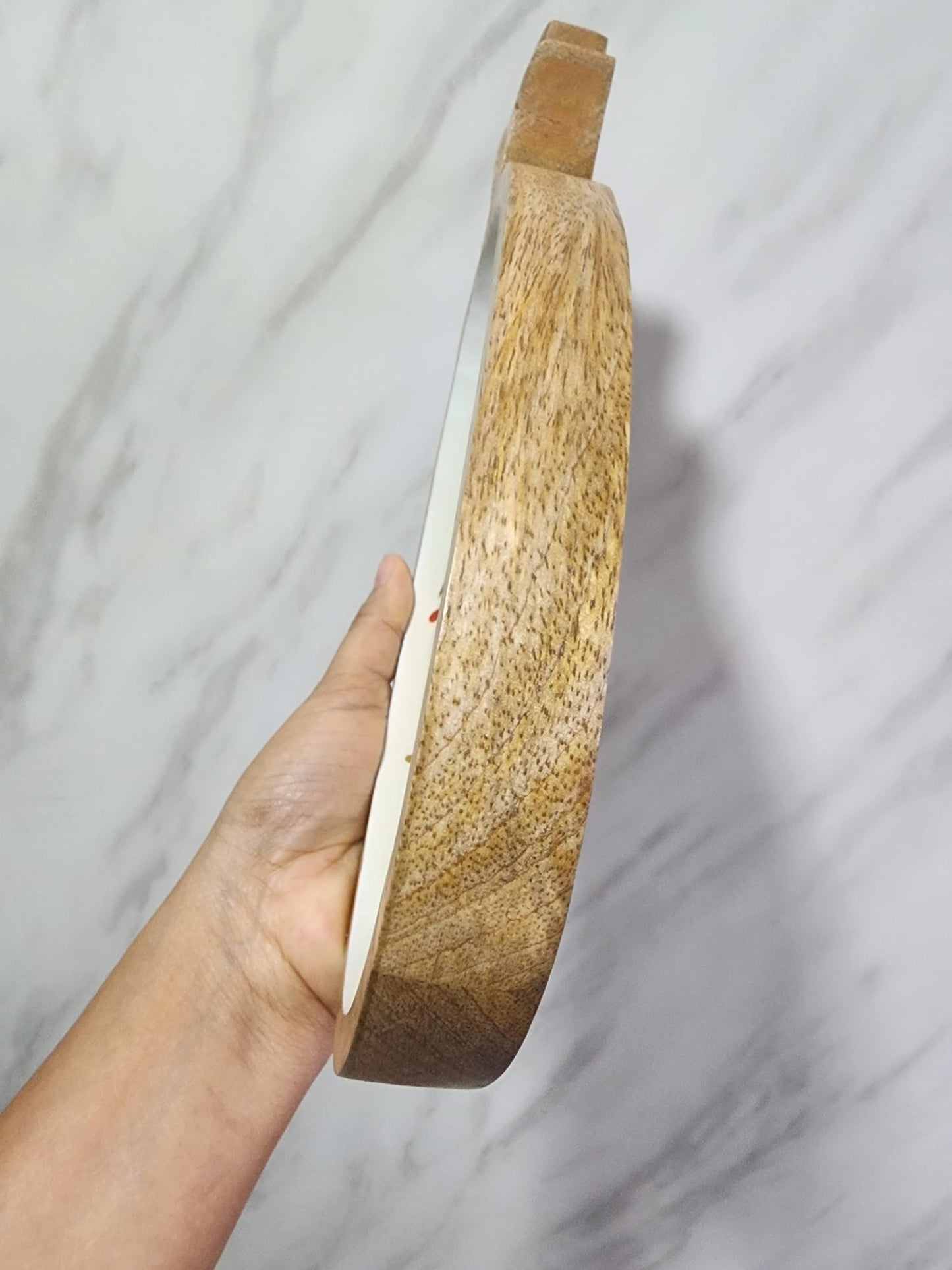 Handcrafted Pineapple Mango Wood Platter with Songbird Motif