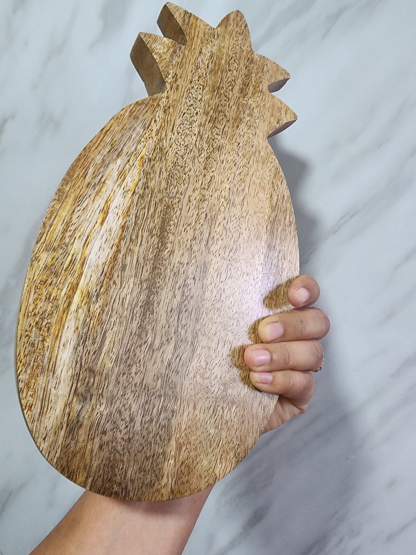 Handcrafted Pineapple Mango Wood Platter with Songbird Motif