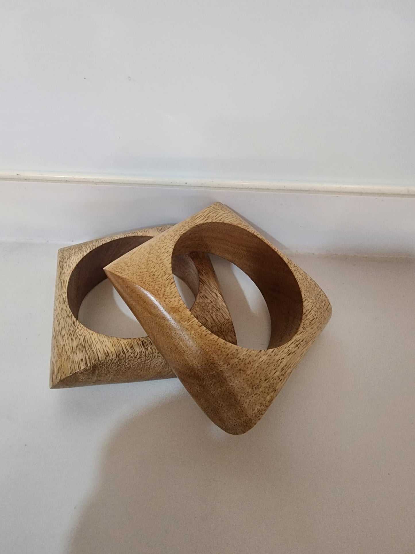 Handcrafted Rectangular Wooden Bangle Bracelet-Set of 2 pcs