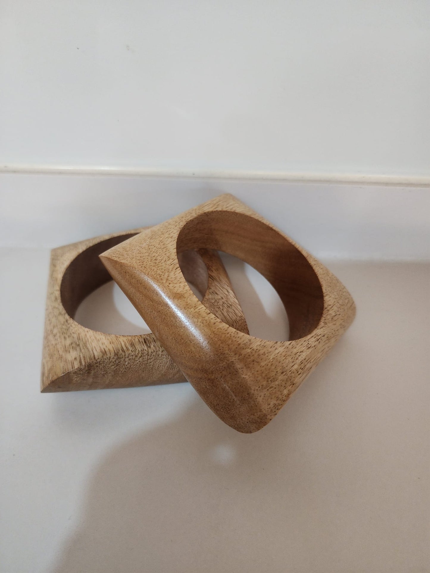 Handcrafted Rectangular Wooden Bangle Bracelet-Set of 2 pcs