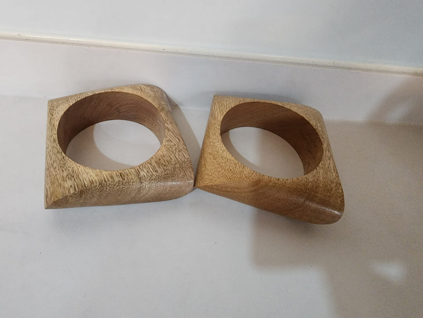 Handcrafted Rectangular Wooden Bangle Bracelet-Set of 2 pcs