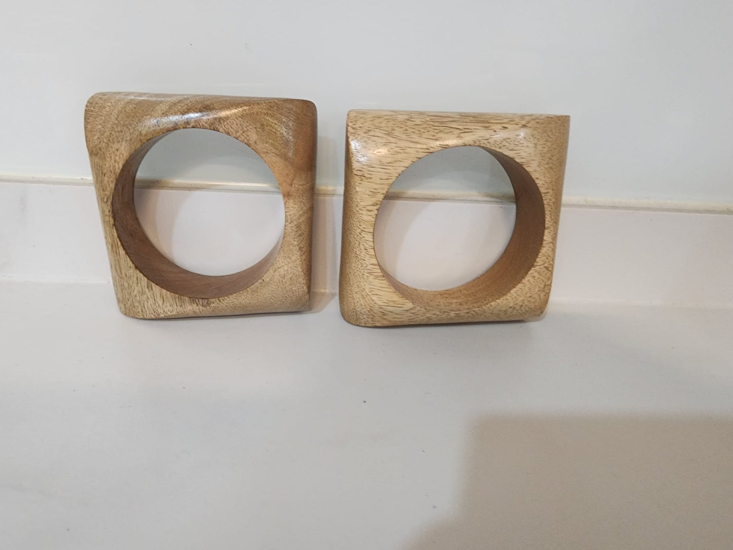 Handcrafted Rectangular Wooden Bangle Bracelet-Set of 2 pcs