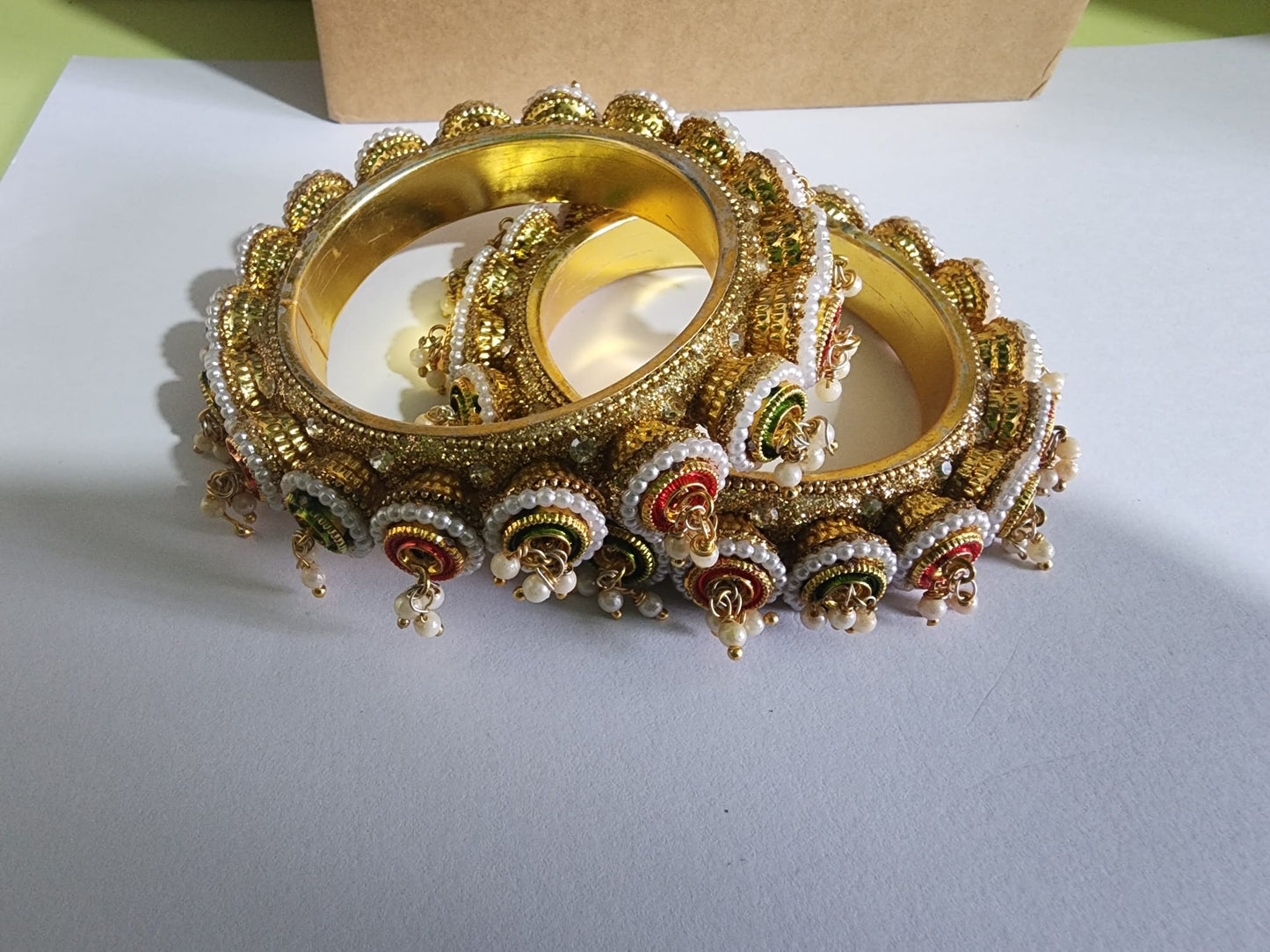 FEAWS Multicolor Handcrafted Bangles Set of 2 pcs - Vibrant Ethnic Boho Design for Festive Weddings & Parties