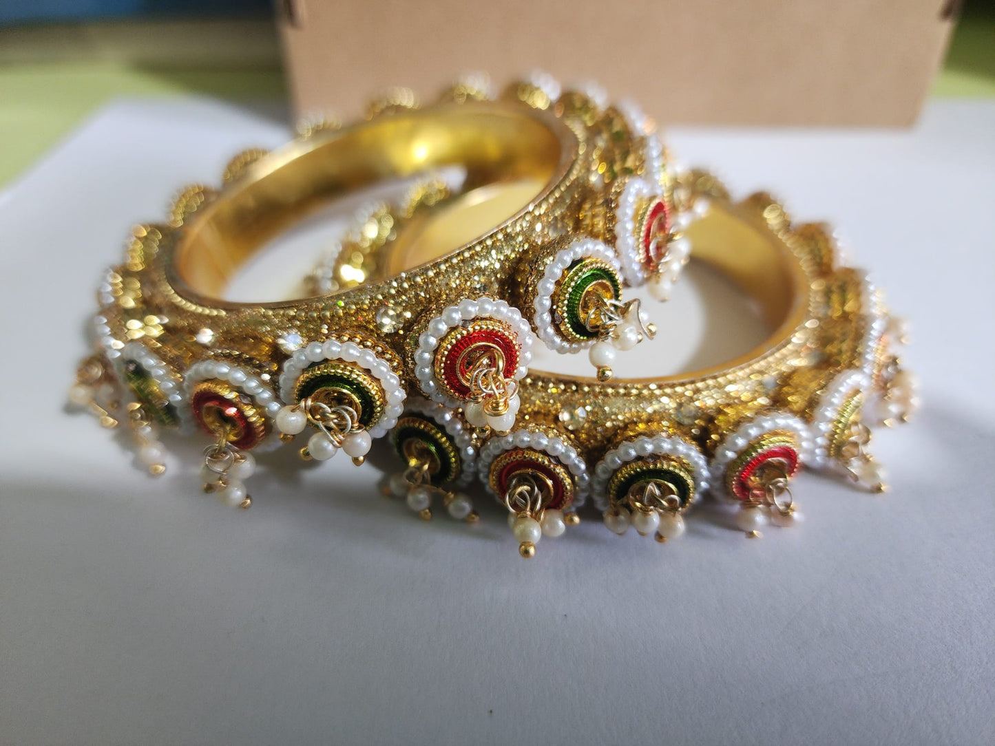 FEAWS Multicolor Handcrafted Bangles Set of 2 pcs - Vibrant Ethnic Boho Design for Festive Weddings & Parties