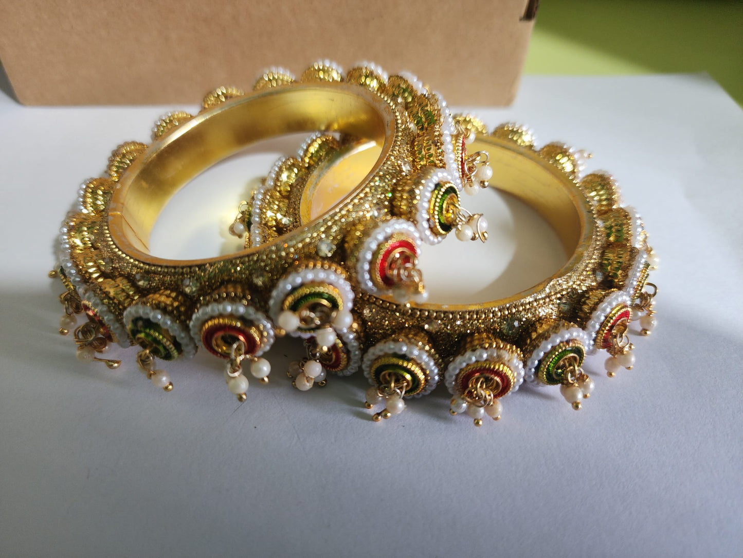 FEAWS Multicolor Handcrafted Bangles Set of 2 pcs - Vibrant Ethnic Boho Design for Festive Weddings & Parties