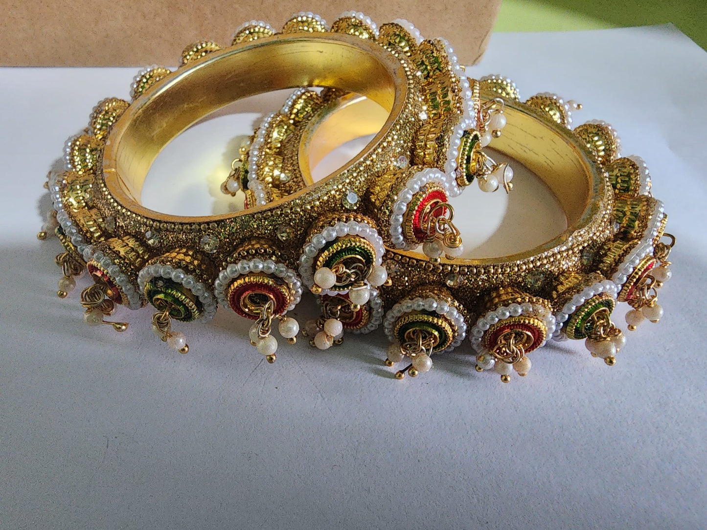 FEAWS Multicolor Handcrafted Bangles Set of 2 pcs - Vibrant Ethnic Boho Design for Festive Weddings & Parties
