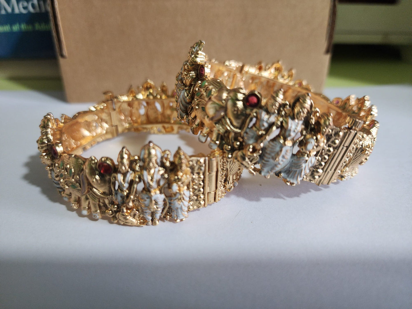 Handcrafted Broad Cultural Bracelet with God & Goddess Artwork for Festive Occasions and Ethnic Elegance-Set of 2pcs