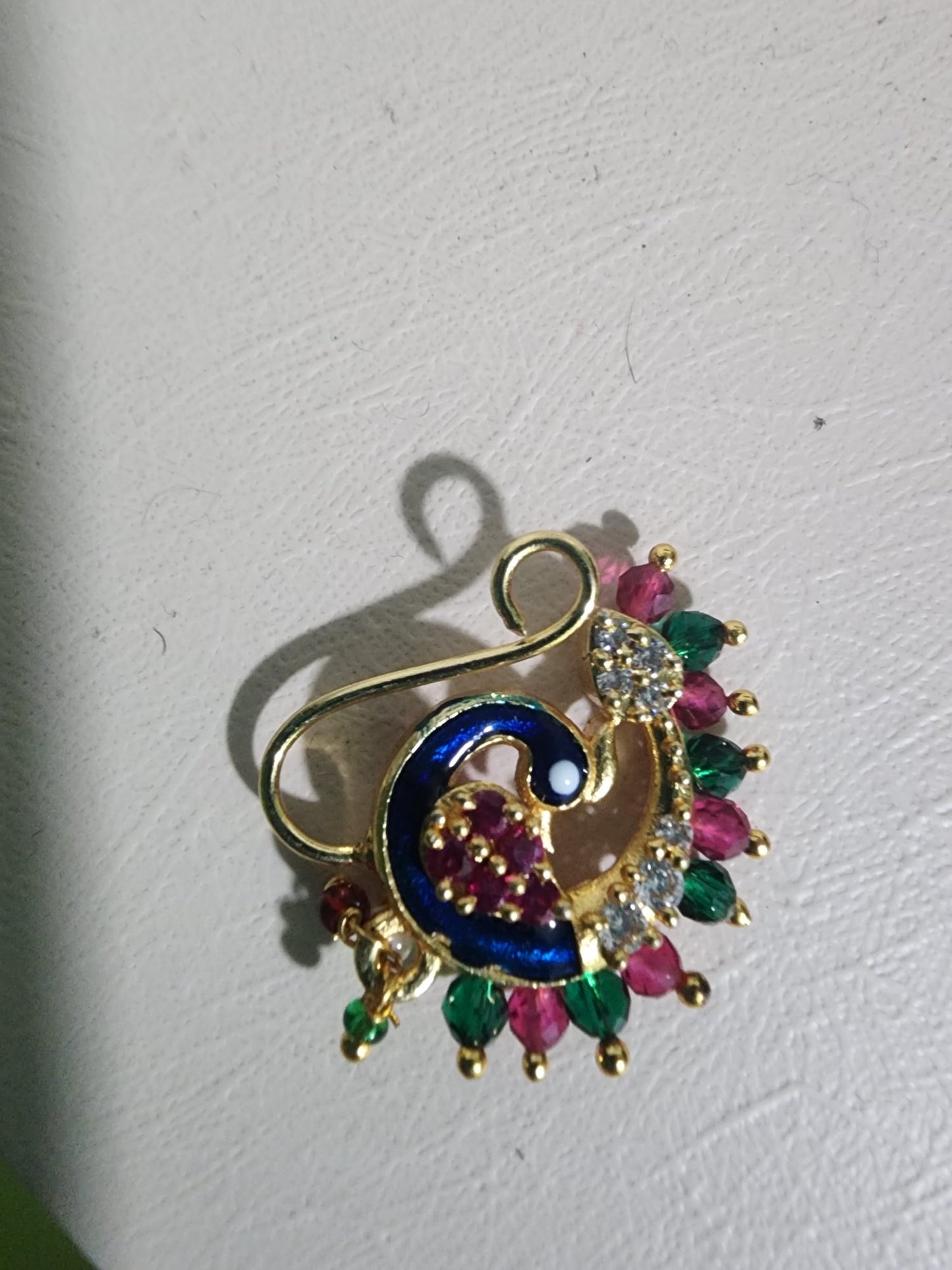 FEAWS Peacock Nath Nose Ring with Pearls - Elegant Jewelry for Special Occasions