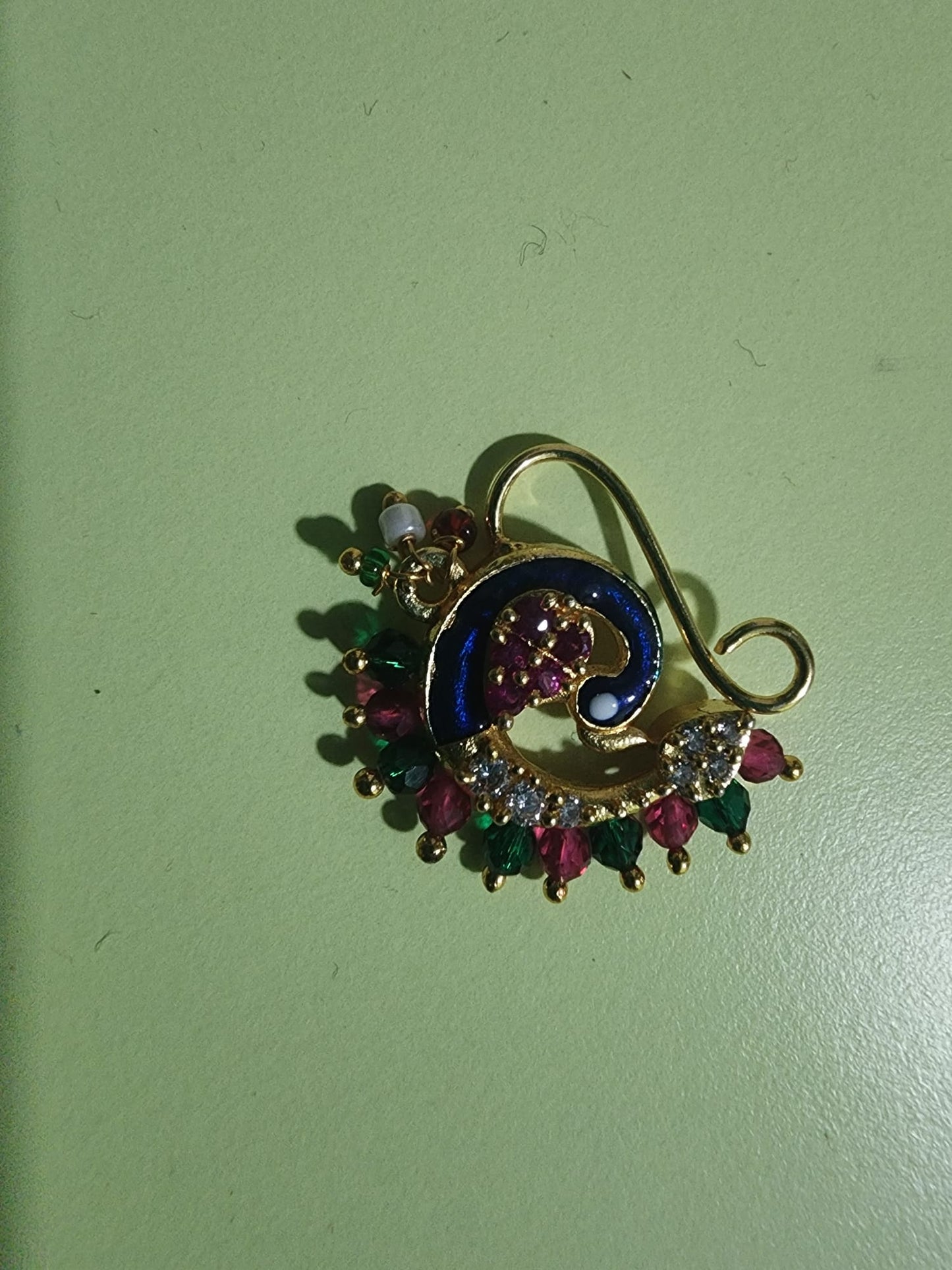 FEAWS Peacock Nath Nose Ring with Pearls - Elegant Jewelry for Special Occasions