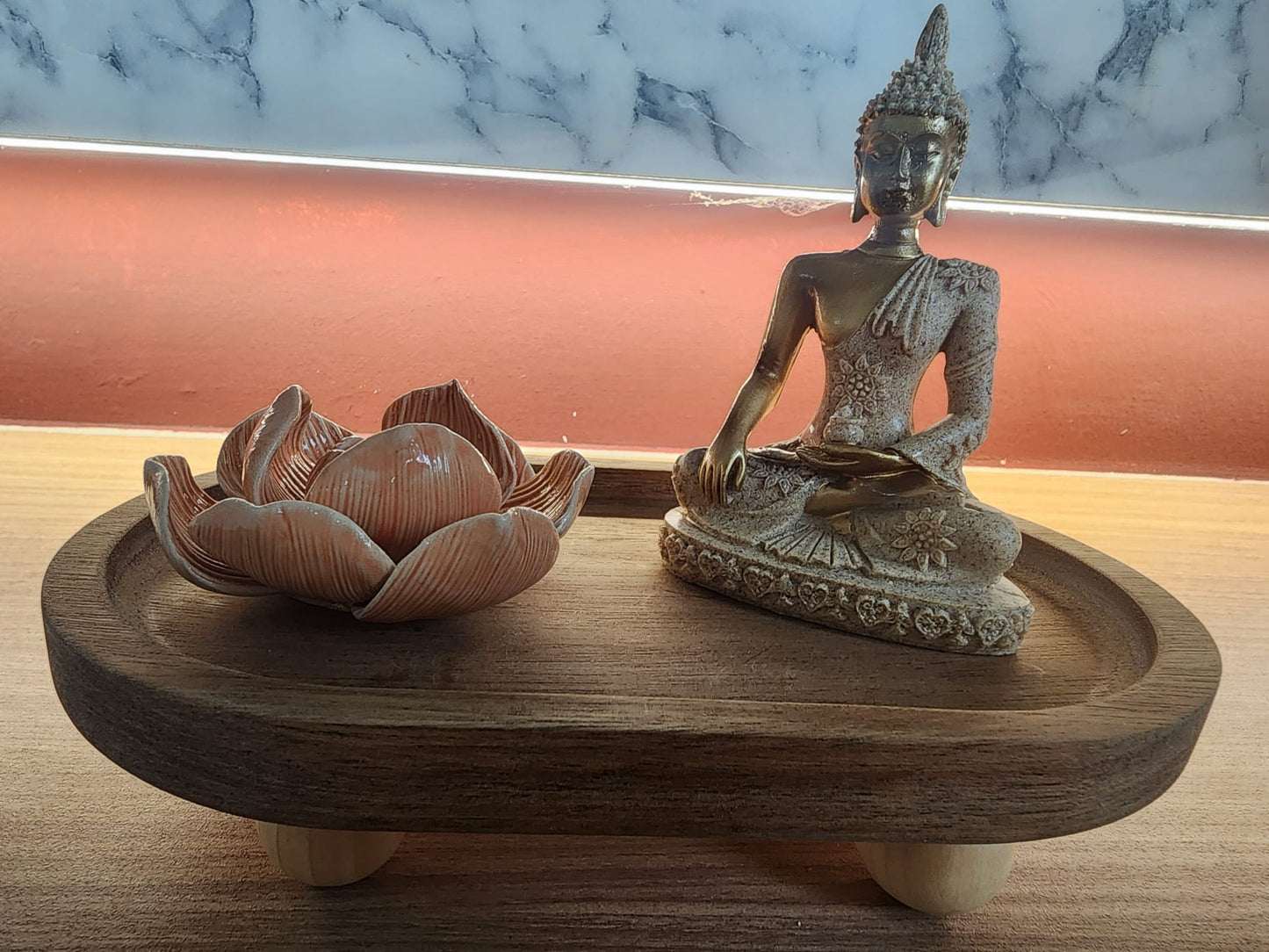 Wooden Incense Tray with Golden Buddha