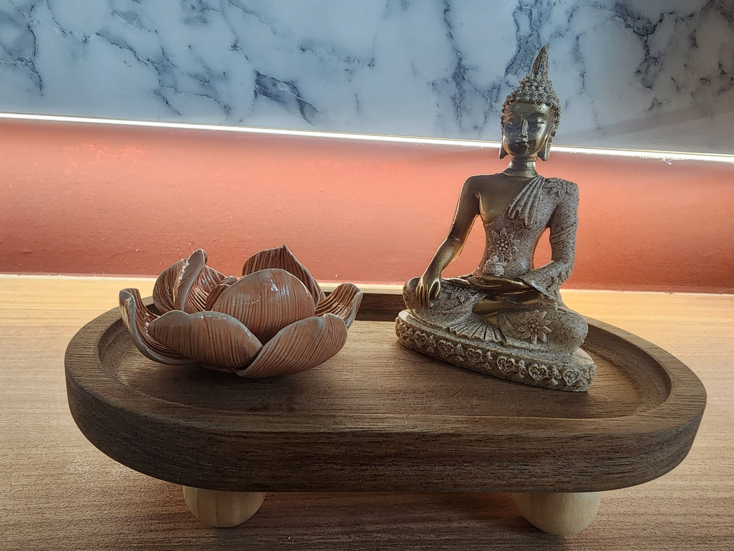Wooden Incense Tray with Golden Buddha
