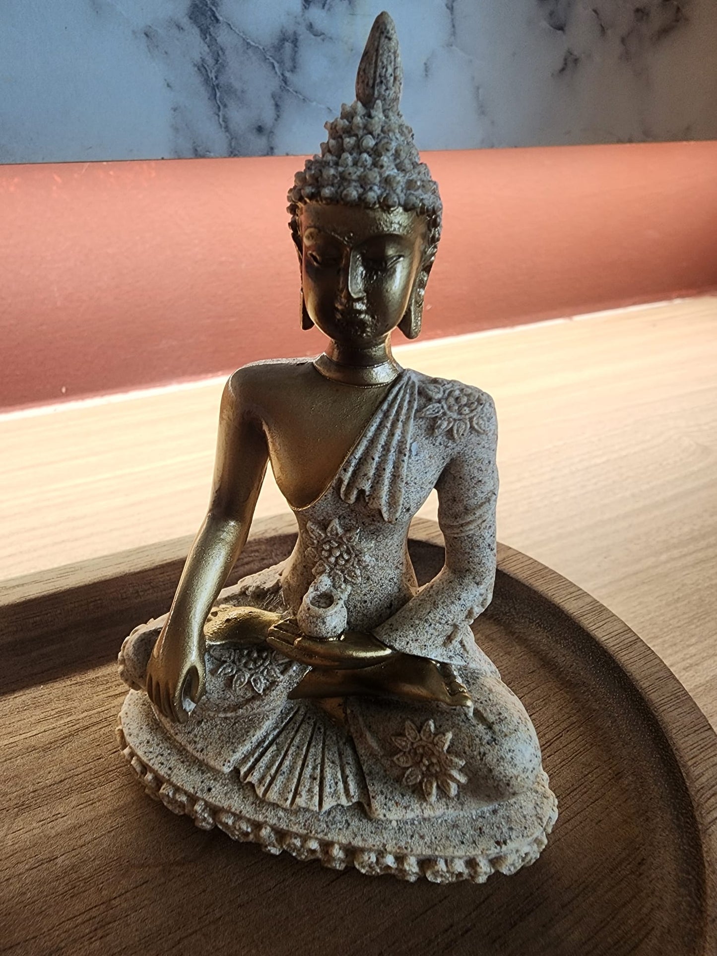 Wooden Incense Tray with Golden Buddha