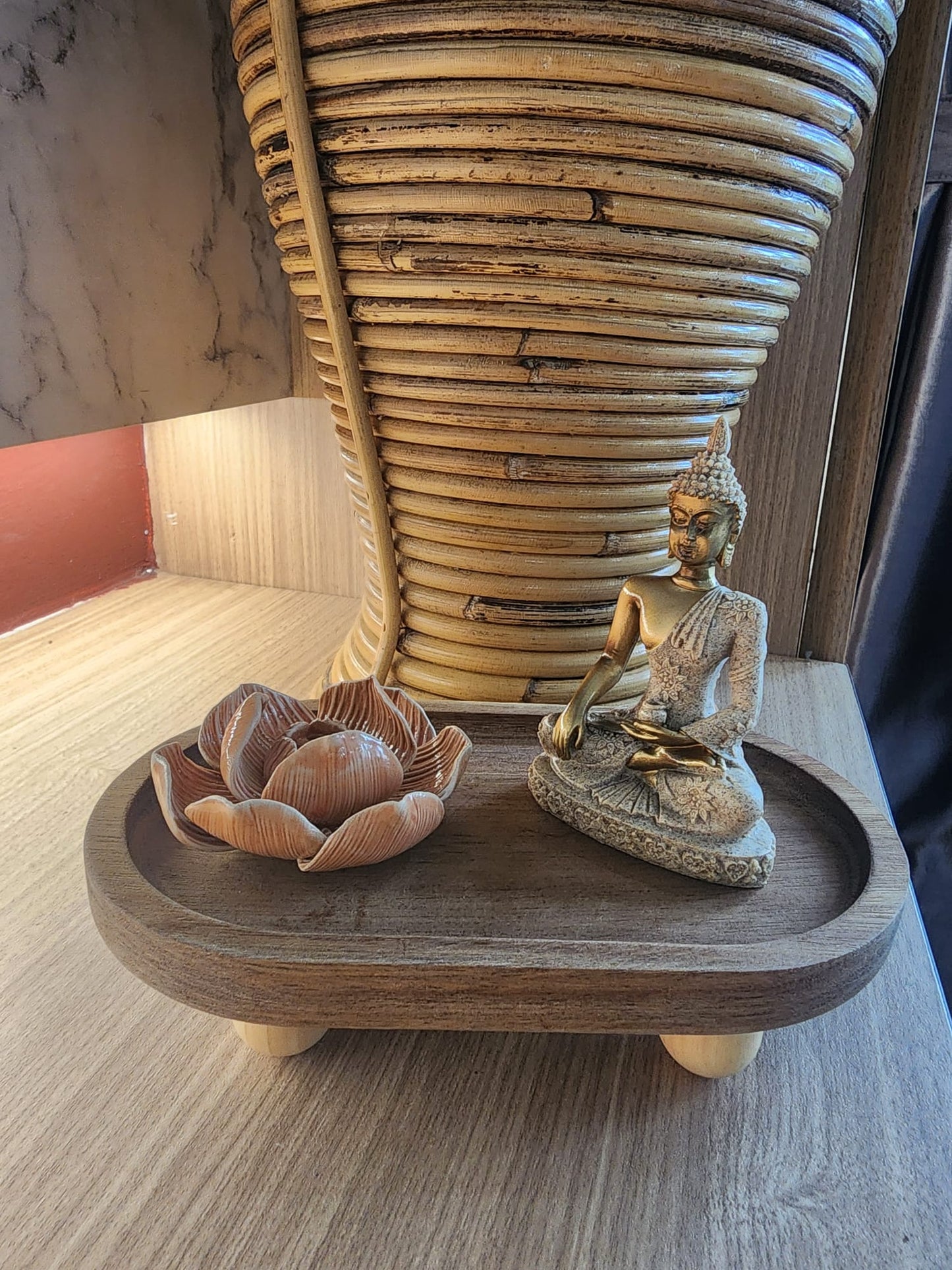 Wooden Incense Tray with Golden Buddha
