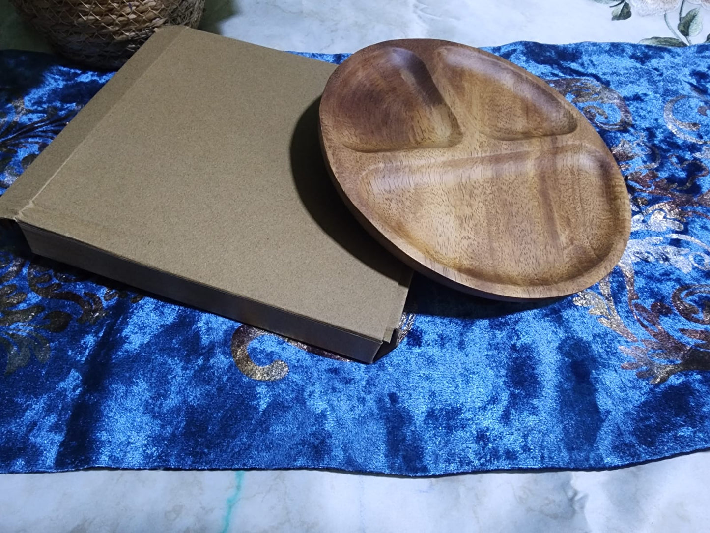 Luxury Walnut Wood 3-Compartment snacks serving Tray