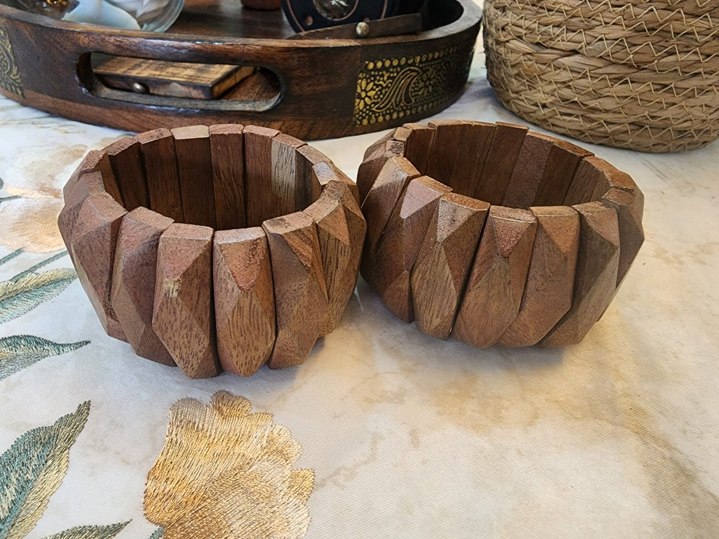 Mango Wood Statement Bracelet Bangle Set of 2 pcs