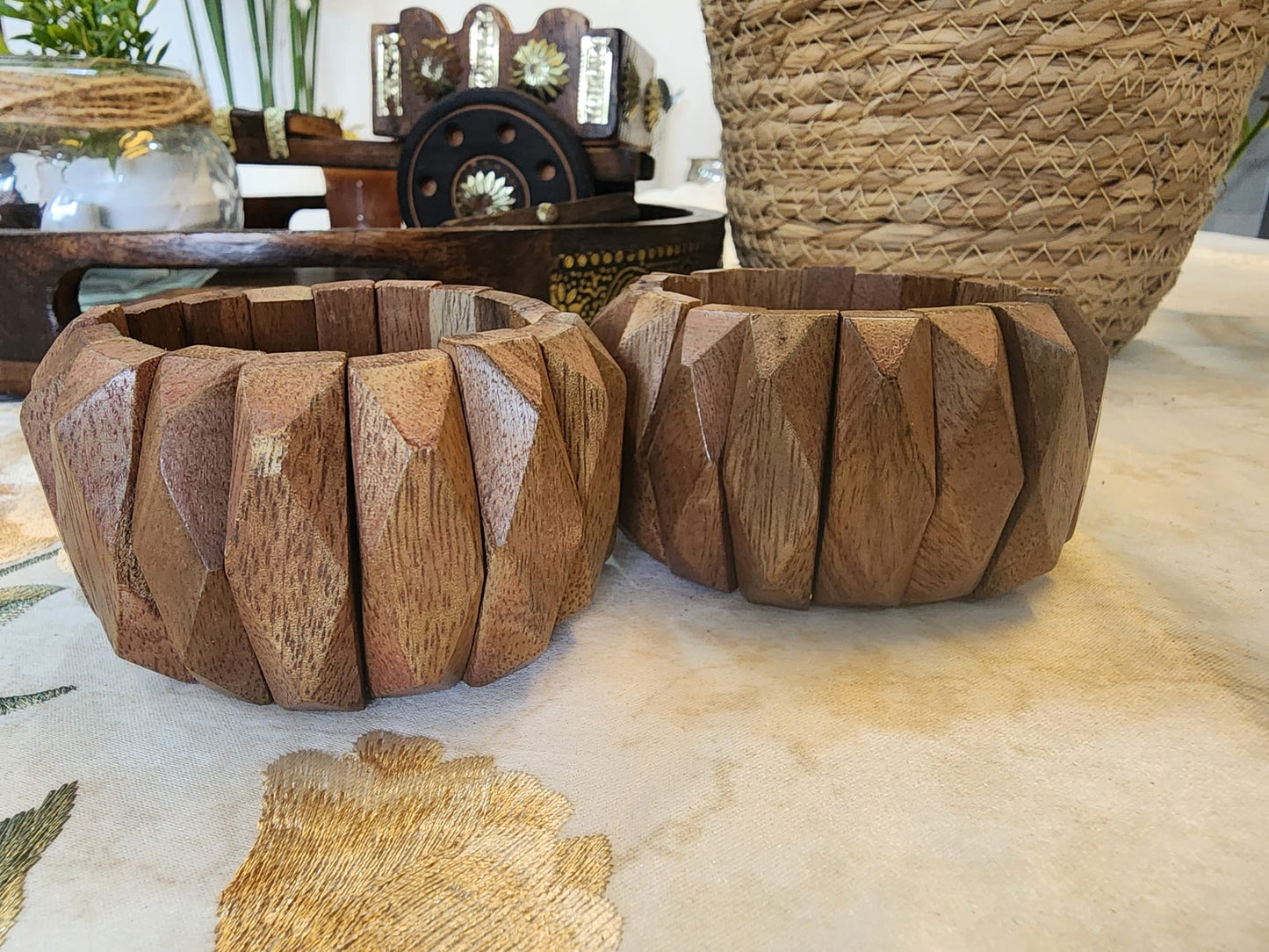 Mango Wood Statement Bracelet Bangle Set of 2 pcs