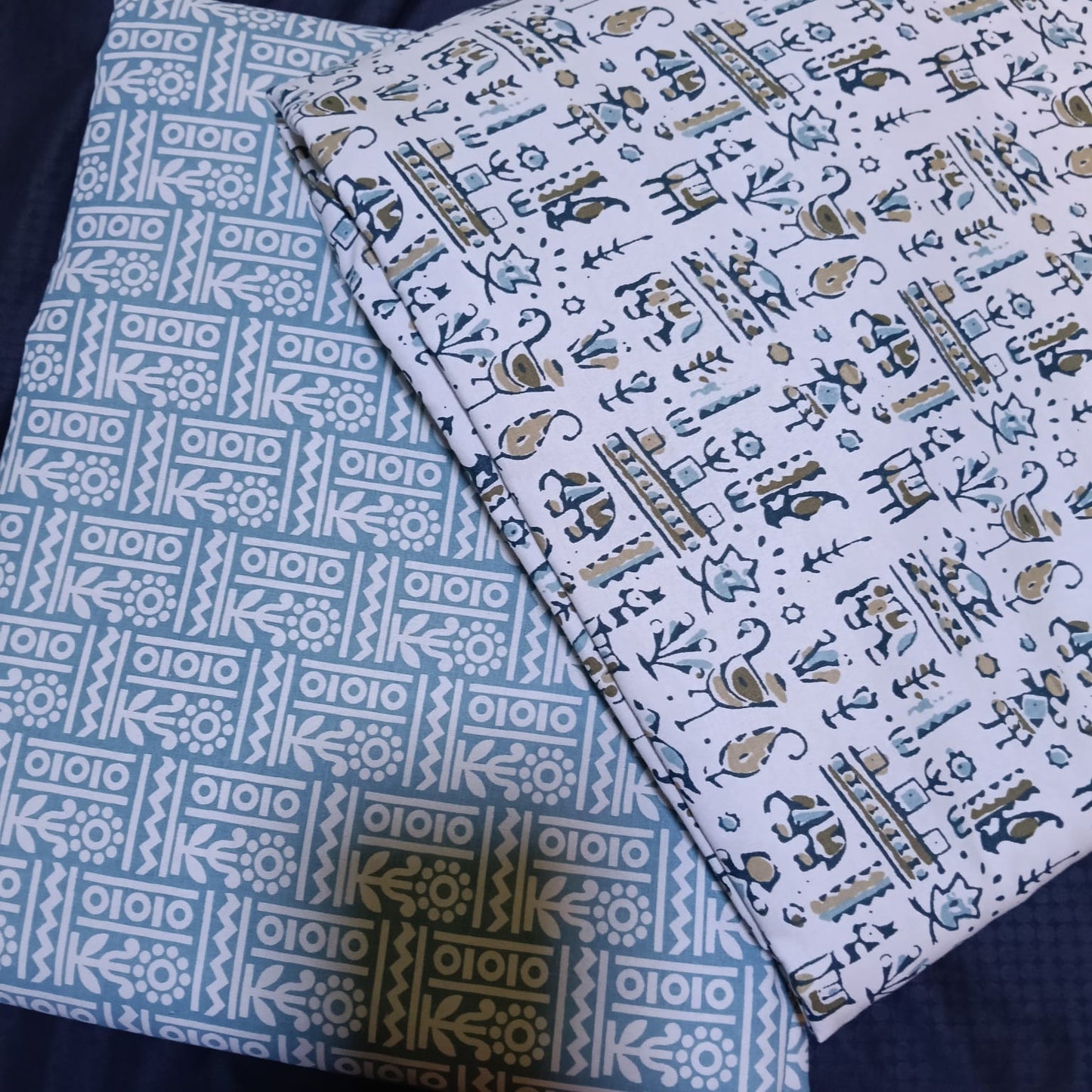 Sky & Water Harmony Handblock Printed Lightweight Comforter Set of 2 Pcs– Single Size