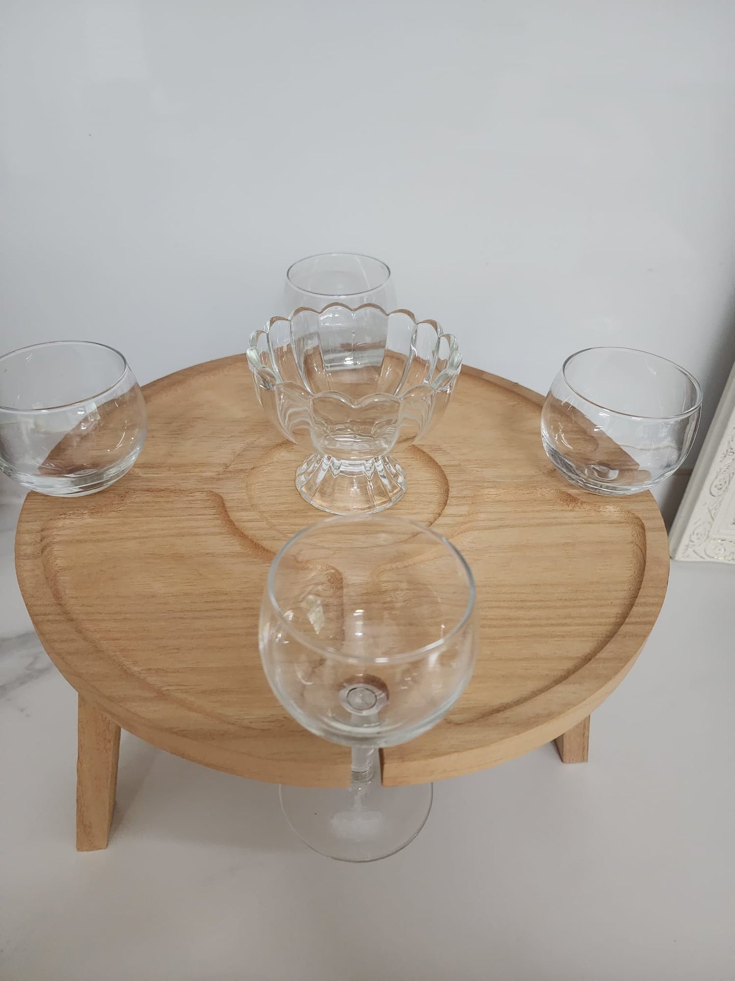 Wooden Folding Picnic Table – Round 2-in-1 Desk & Wine Glass Rack