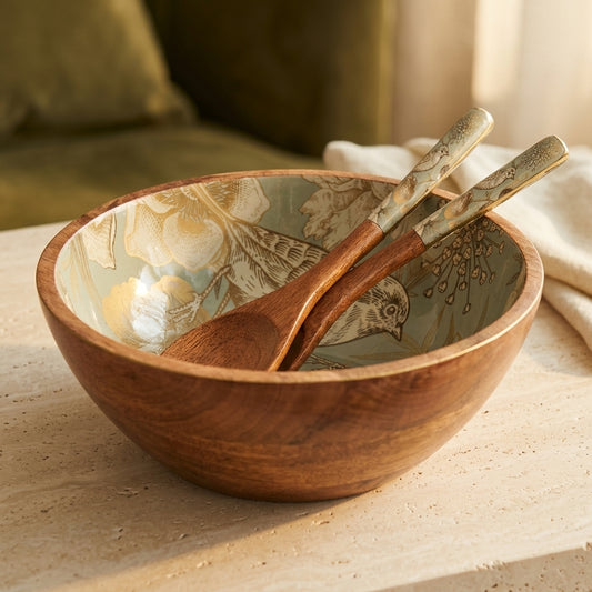 Meraki Green Sparrow Harmony Bowl with 2 servers